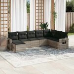 vidaXL Salon de jardin 8 Pièces avec coussins gris clair résine tressée