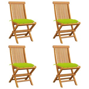 vidaXL Chaises de jardin avec coussins vert vif lot de 4 Bois de teck