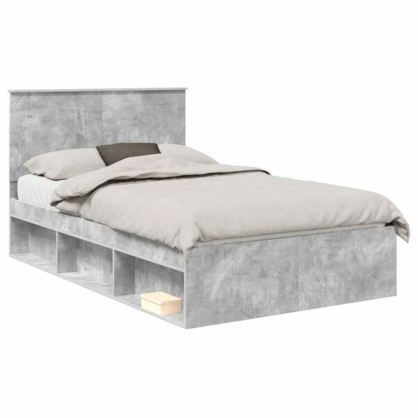vidaXL Cadre de lit Gris Béton 135 x 190 cm Bois de pin massif
