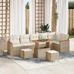 Ensemble de 9 pièces de canapé de jardin avec coussins beige en poly rotin acacia