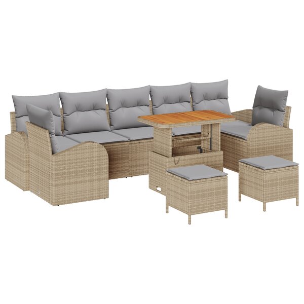 Salon de Jardin 10 pièces avec Coussins Beige en Poly Rattan