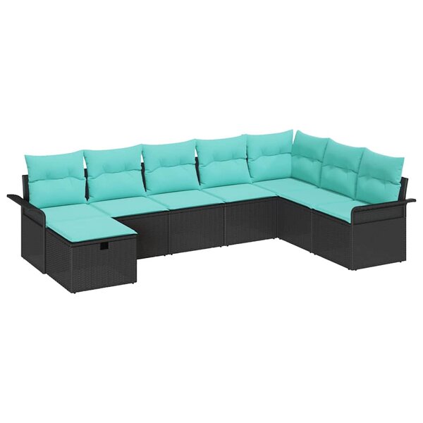 vidaXL Ensemble de canapé de jardin avec coussin 8 Pièces Noir Poly rotin