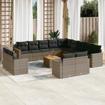 vidaXL Salon de jardin avec coussins 14 Pièces gris résine tressée