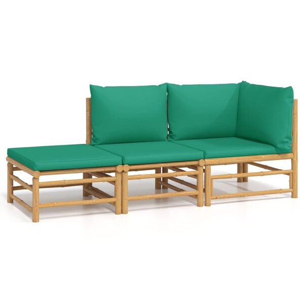 vidaXL Salon de jardin 3 Pièces avec coussins vert bambou