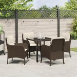 vidaXL Ensemble de salle à manger de jardin de 5 pièces avec coussins marron en poly rattan