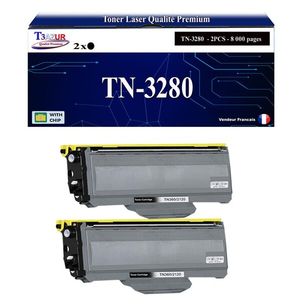 T3AZUR - 2x Toners compatibles avec Brother TN3280  TN3230  pour Brother HL-3250  HL-5340D  HL-5340DL  HL-5350DN  HL-5350DNLT  HL-5370DW  HL-5380DN - 8 000 pages