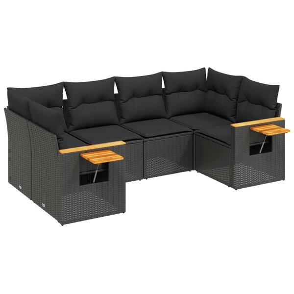 vidaXL Salon de jardin 6 Pièces avec coussins noir résine tressée