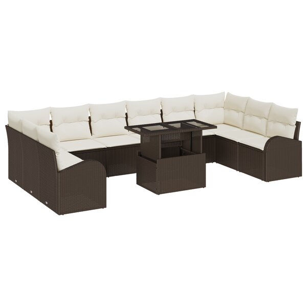 vidaXL Ensemble de Canapés de Jardin de 11 Pièces avec Coussins en Rattan Poly Marron