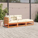 vidaXL Salon de jardin 3 Pièces avec coussins cire marron bois pin massif