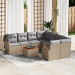 vidaXL Ensemble de canapé de jardin 9 pièces avec coussins Beige Poly Rotin Acacia