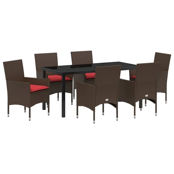 vidaXL Ensemble table et chaises avec coussin 7 Pièces Marron Rotin PE