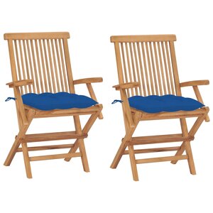 vidaXL Chaises de jardin avec coussins bleu lot de 2 Bois teck massif
