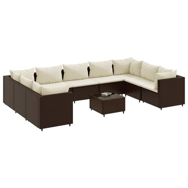 vidaXL Salon de jardin 10 Pièces avec coussins marron résine tressée