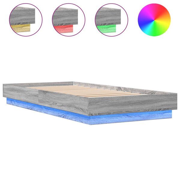 vidaXL Cadre de lit avec lumières LED sonoma gris 90x200 cm
