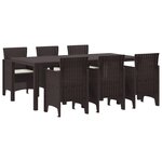 vidaXL Ensemble de salle à manger de jardin 7 pièces avec coussins marron poly rattan