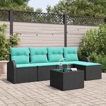 vidaXL Ensemble de Canapés 6 Pièces Noir et turquoise polyrotin
