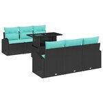vidaXL Ensemble de canapé de jardin 7 Pièces Noir Poly Rattan