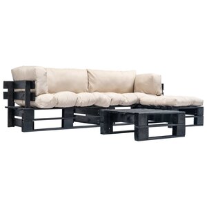 vidaXL Salon de jardin palette 4 Pièces avec coussins sable bois