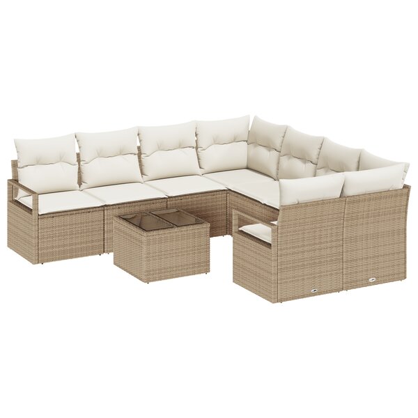 Ensemble de canapé de jardin de 9 pièces avec coussins beige en rotin