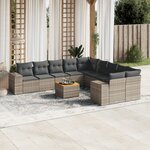 vidaXL Salon de jardin 11 Pièces avec coussins gris résine tressée
