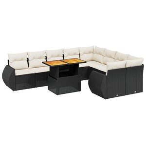 vidaXL Salon de jardin 10 Pièces avec coussins noir résine tressée