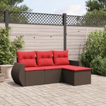 vidaXL Salon de jardin 4 Pièces avec coussins marron résine tressée