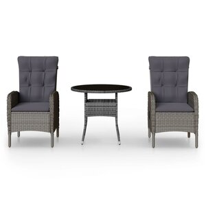vidaXL Mobilier de bistro de jardin 3 Pièces Résine tressée Gris