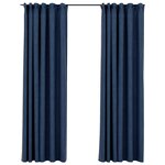 vidaXL Rideaux occultants aspect lin avec crochets 2Pièces Bleu 140x245cm