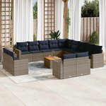 vidaXL Salon de jardin avec coussins 14 Pièces gris résine tressée