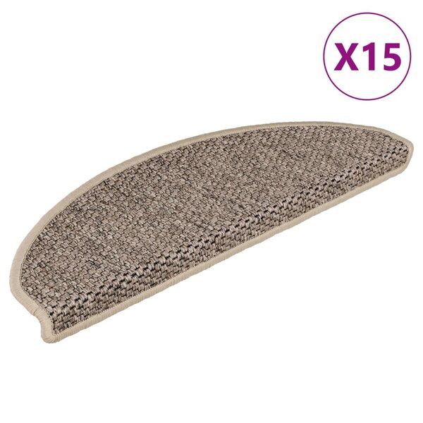 vidaXL Tapis d'escalier autocollants 15 Pièces 65x21x4 cm Beige foncé