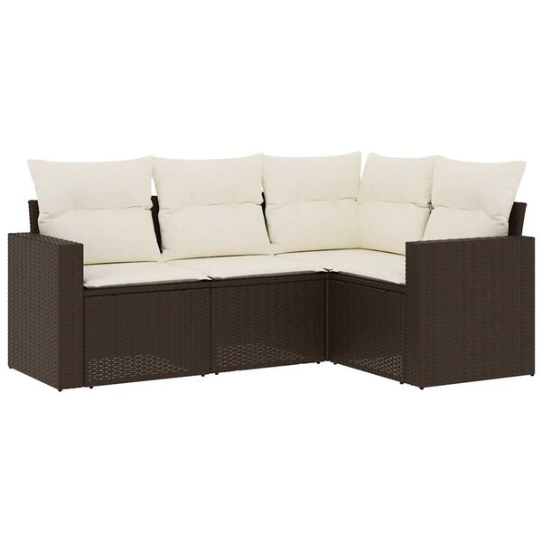 vidaXL Salon de jardin 4 Pièces avec coussins marron résine tressée