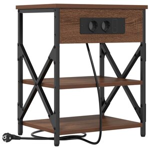 vidaXL Table de nuit avec station de chargement Chêne marron