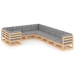 Salon de jardin meuble d'extérieur ensemble de mobilier 9 pièces avec coussins bois de pin massif 02_0017937