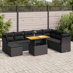 vidaXL Salon de jardin 9 Pièces avec coussins noir résine tressée