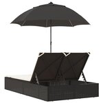 vidaXL Chaise longue double et coussins et parasol noir résine tressée