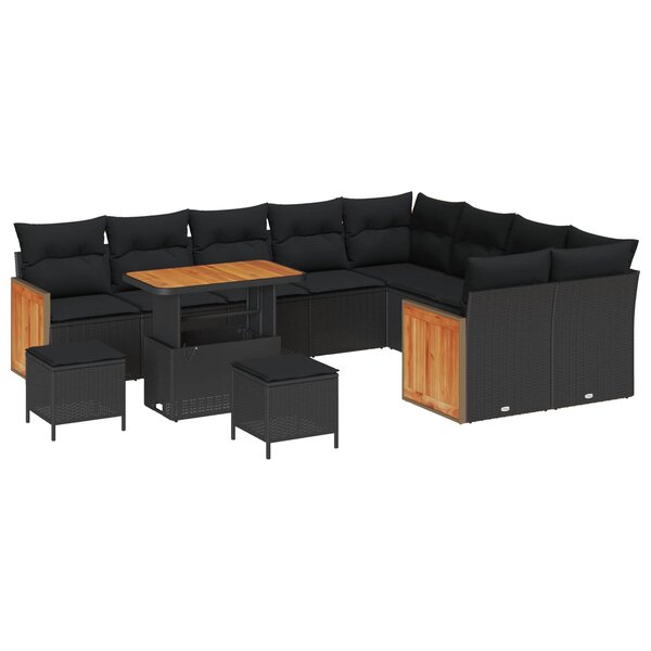vidaXL Ensemble de canapé de jardin avec coussin 12 Pièces Noir