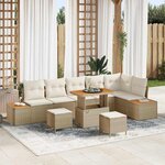 vidaXL Ensemble de canapé de jardin 9 Pièces Beige Poly rotin