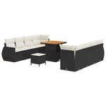 Ensemble de canapé de jardin 11 pièces avec coussins en poly rotin noir Acacia