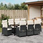 vidaXL Ensemble de dining de jardin de 9 pièces avec coussins en poly rotin noir
