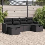 vidaXL Salon de jardin 6 Pièces avec coussins noir résine tressée