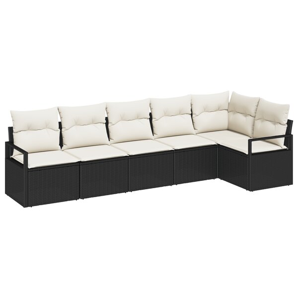 Ensemble de canapé de jardin 6 pièces avec coussins poly rattan noir