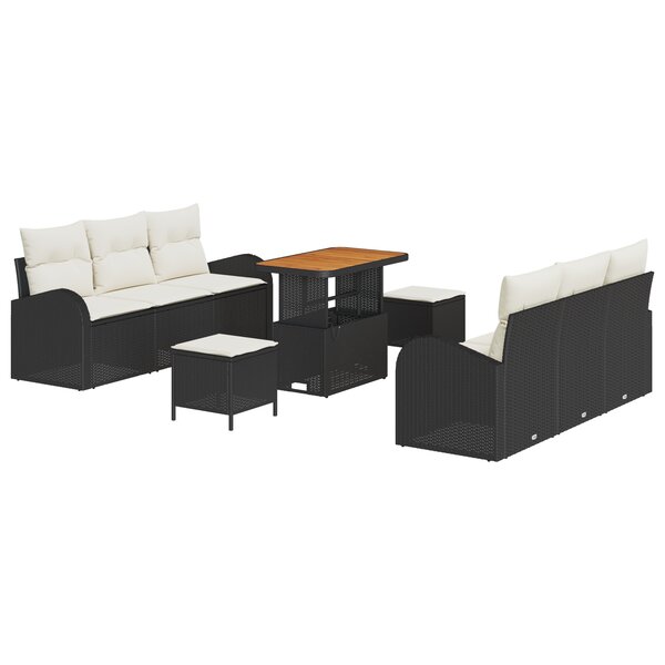 Ensemble de 9 Pièces de Canapés de Jardin avec Coussins Noir Poly Rotin Acacia