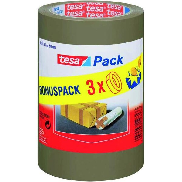 Lot de 3 rouleaux Adhésifs Polypropylènes 66 m x 50 mm Marron x 12 TESA