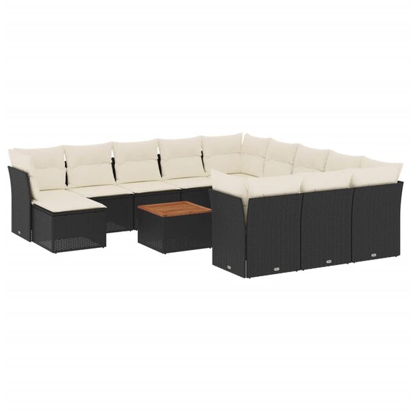 vidaXL Salon de jardin avec coussins 13 Pièces noir résine tressée