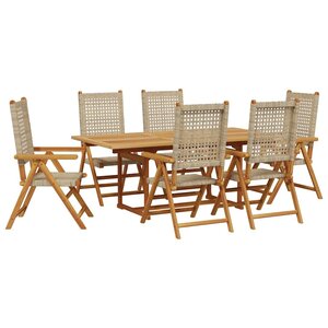 vidaXL Ensemble à manger de jardin 7 Pièces beige rotin et bois massif