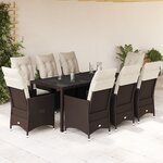 vidaXL Ensemble à manger de jardin et coussins 9 Pièces marron poly rotin