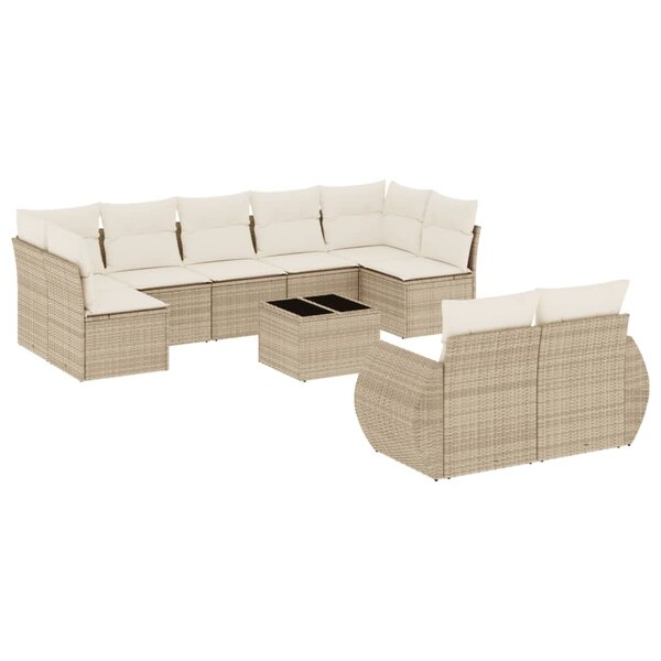 vidaXL Salon de jardin avec coussins 10 Pièces beige résine tressée