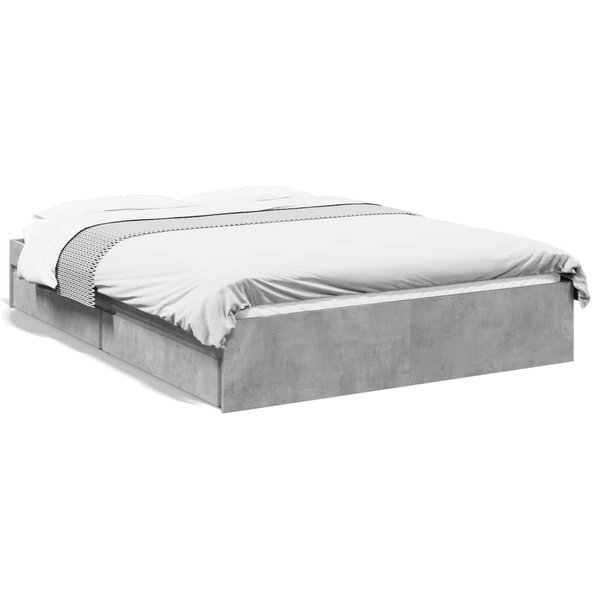 vidaXL Cadre de lit avec tiroirs sans matelas gris béton 135x190 cm