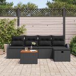 vidaXL Ensemble de canapé de jardin avec coussin 6 Pièces Noir polyrotin