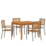 Ensemble de salle à manger jardin 5 pièces vidaXL Gris poly rattan acacia